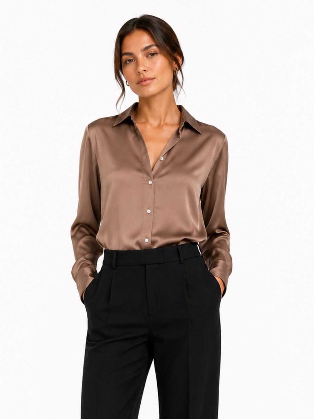 ZARA brown button up blouse size small